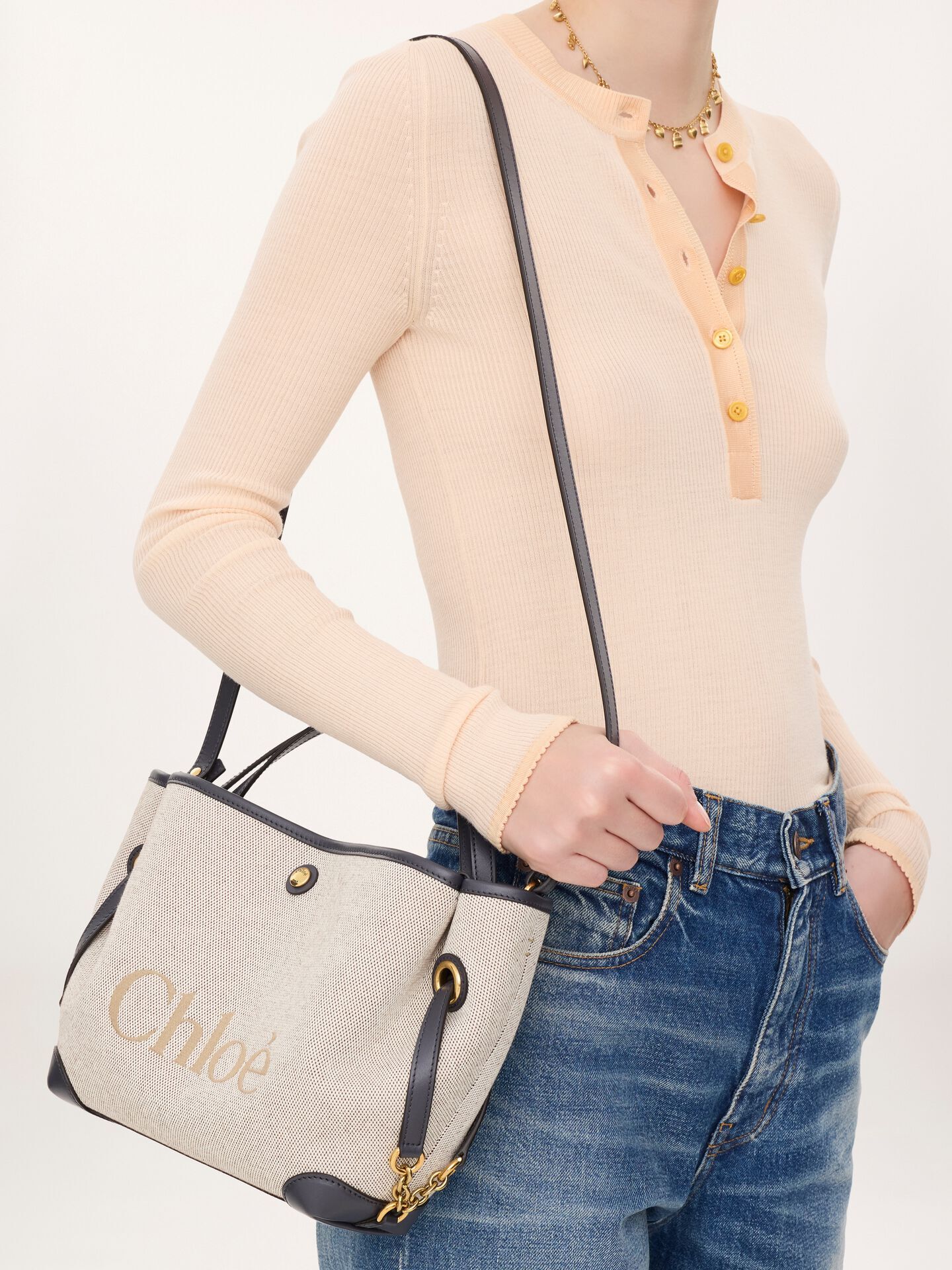 1CP0905-075 [Chloe] Chloé 小號 Clover 雙肩帆布手提包 海軍藍色 #CH26AS656S63 (EU)