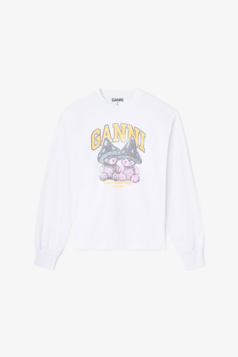 1CP0905-090 [GANNI] 蘑菇泰迪熊長袖T卹 亮白色 #A1050304 (EU)
