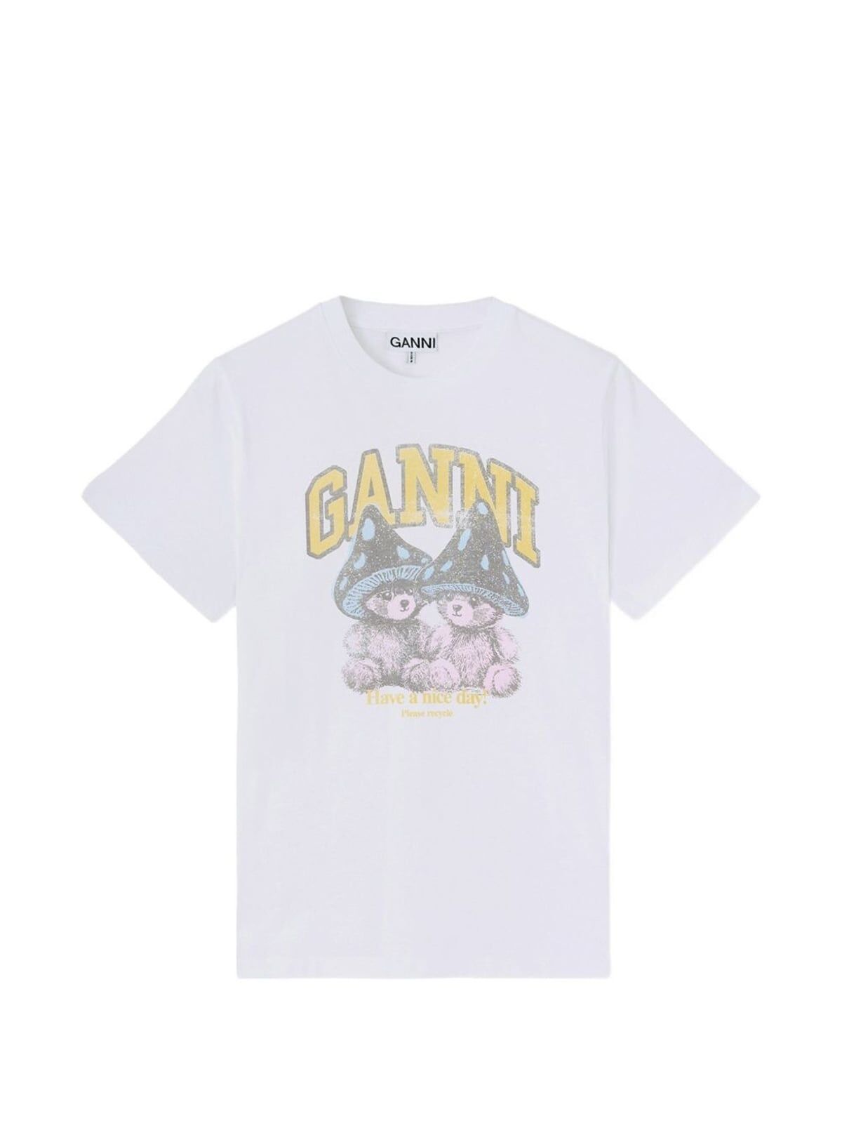 1CP0905-091 [GANNI] 蘑菇泰迪熊T卹 亮白色 #A1050311 (EU)