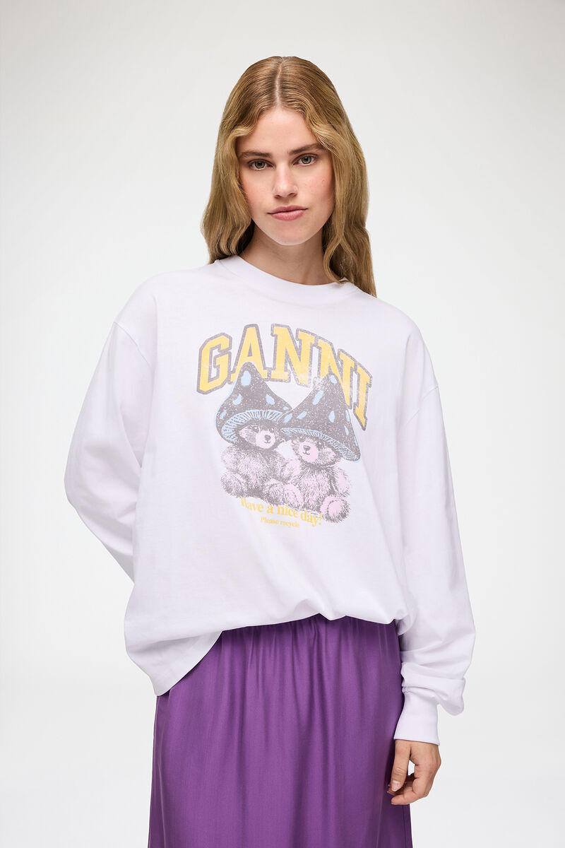 1CP0905-090 [GANNI] 蘑菇泰迪熊長袖T卹 亮白色 #A1050304 (EU)