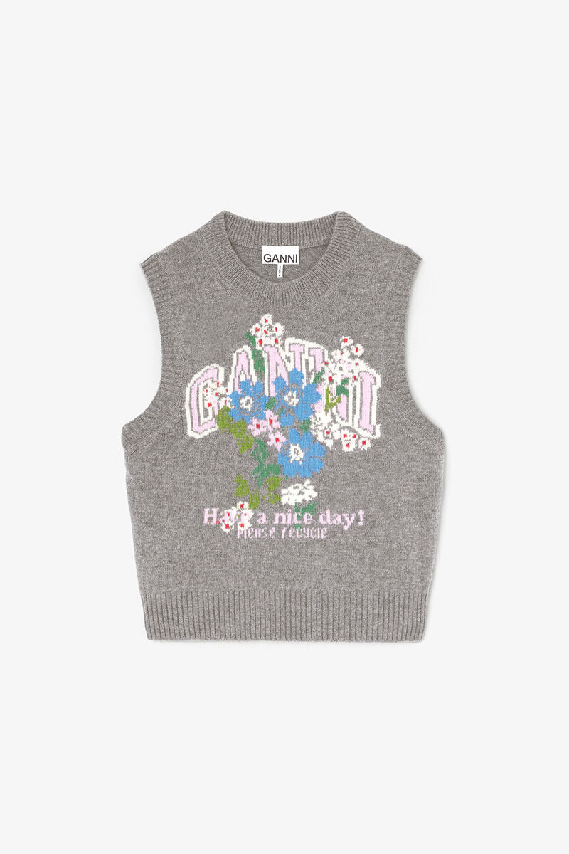 1CP0905-095 [GANNI] 無袖花卉圖案套頭衫 灰褐色 #A1180017 (EU)