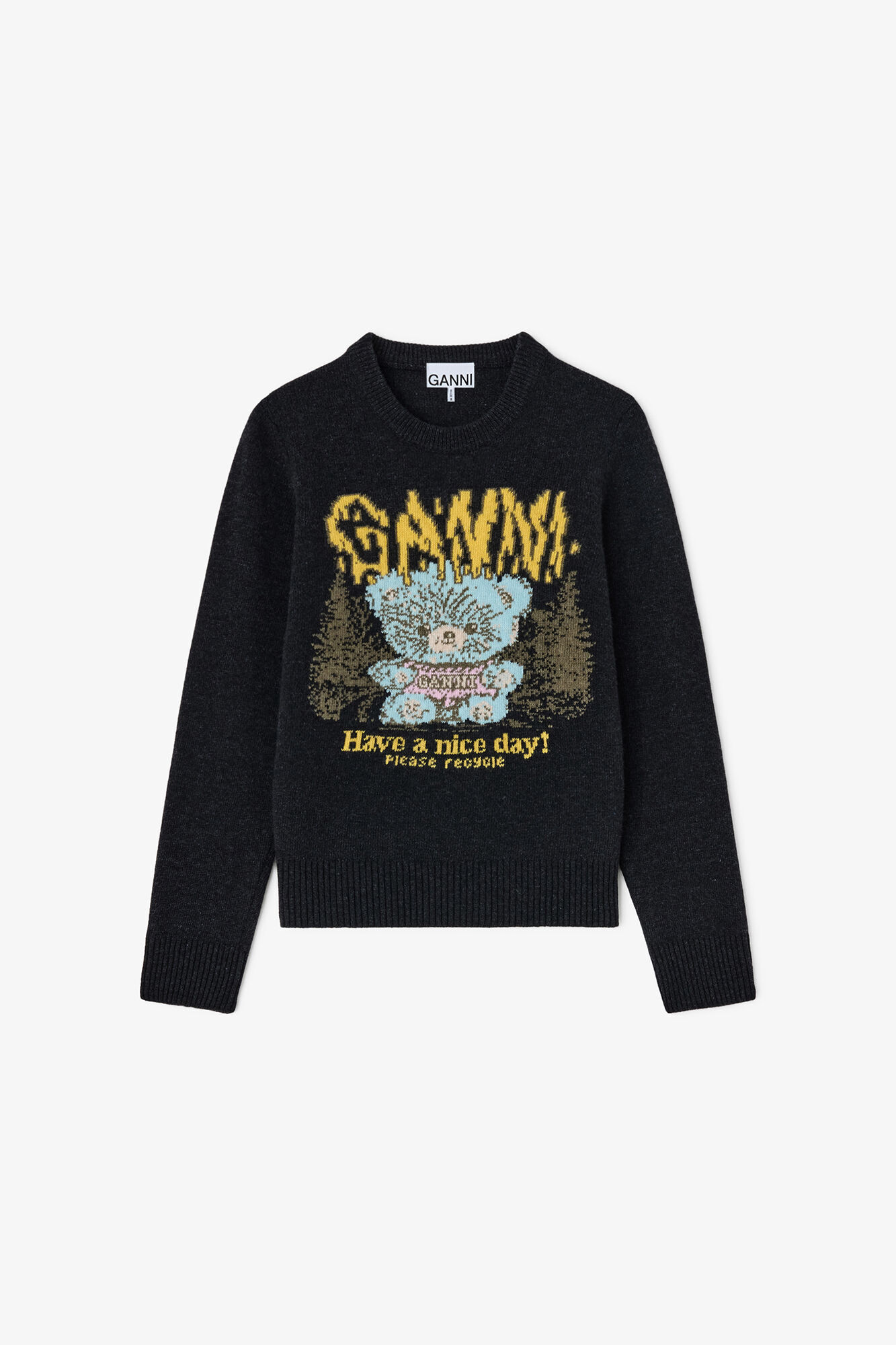 1CP0905-106 [GANNI] 森林泰迪熊圖案的套頭衫 灰色 #A1150058 (EU)