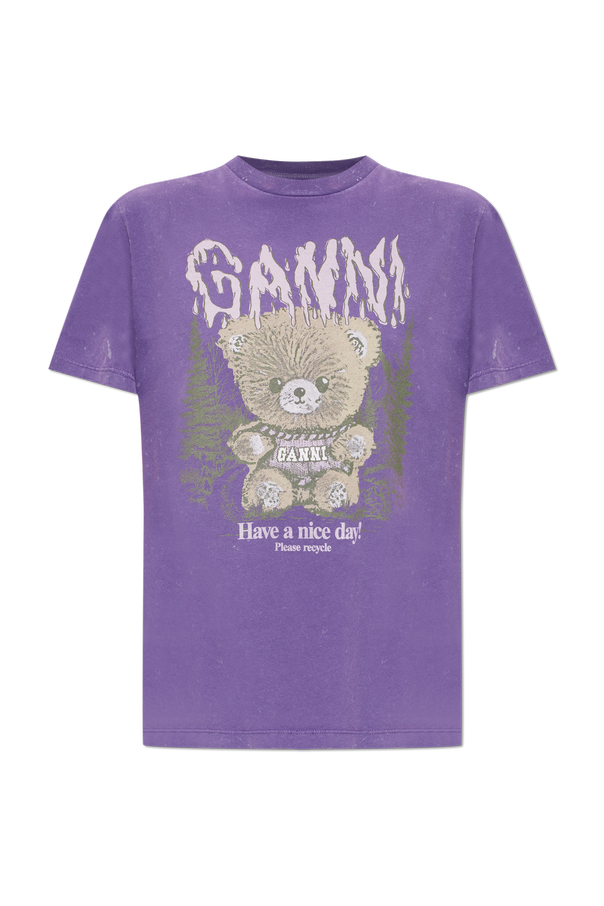1CP0905-108 [GANNI] 紫色T卹，印有彩色圖案 亮紫色 #A1050314 (EU)
