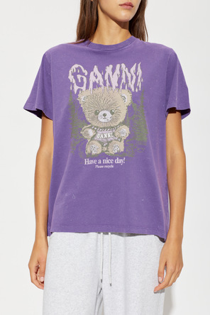 1CP0905-108 [GANNI] 紫色T卹，印有彩色圖案 亮紫色 #A1050314 (EU)