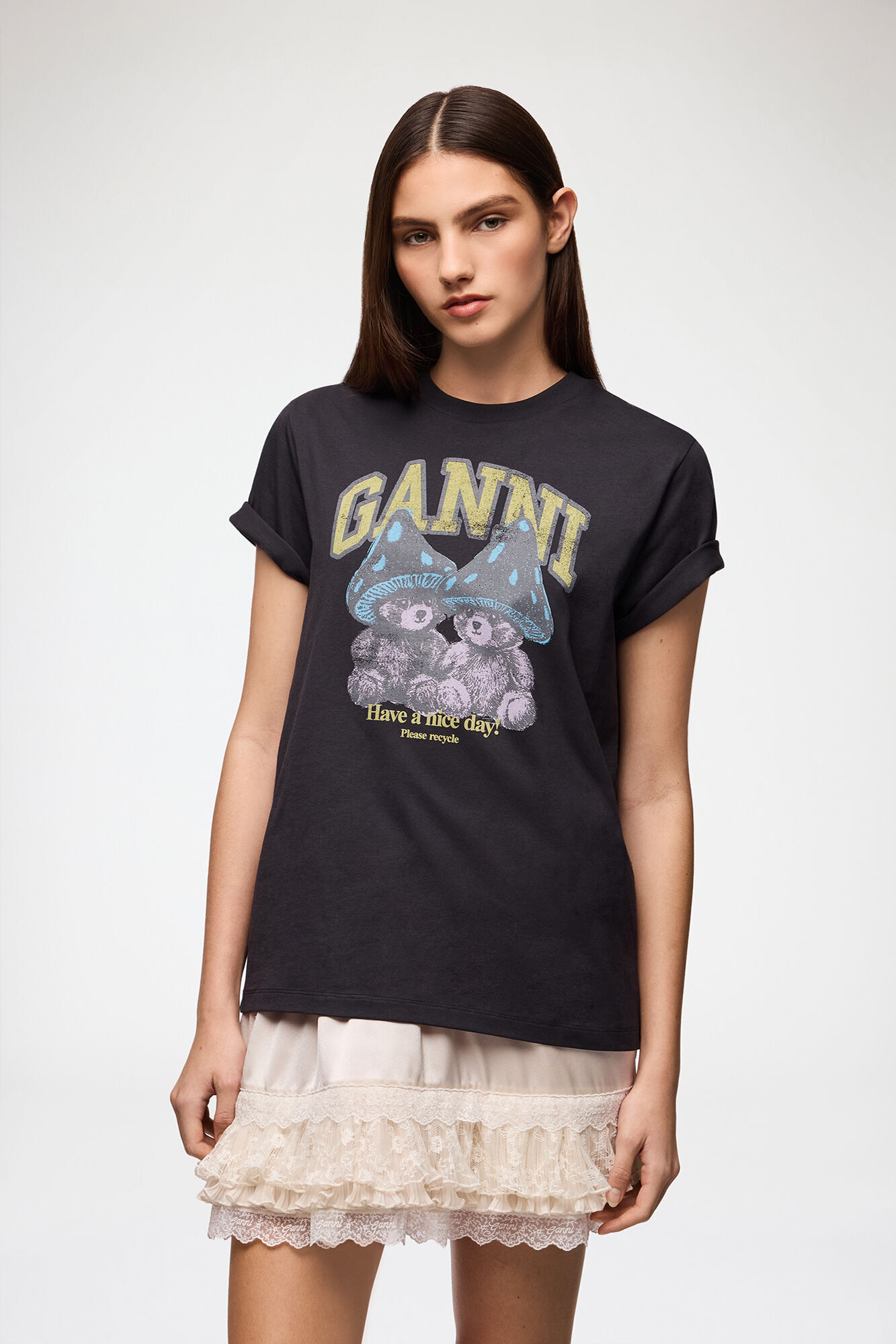 1CP0905-107 [GANNI] 蘑菇泰迪熊T卹 灰色 #A1050332 (EU)