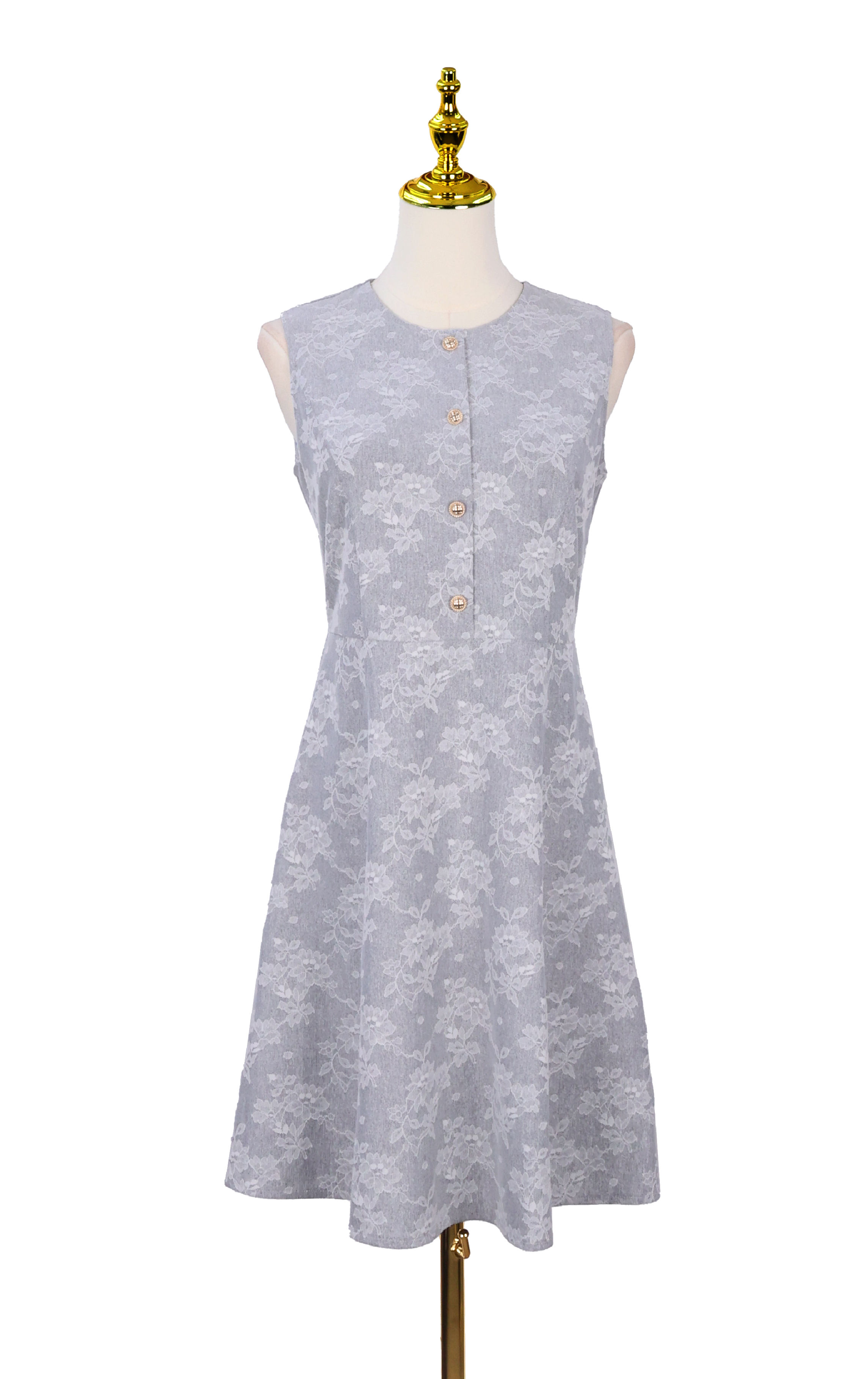 Sleeveless Floral Lace A-Line Midi Dress OP0704