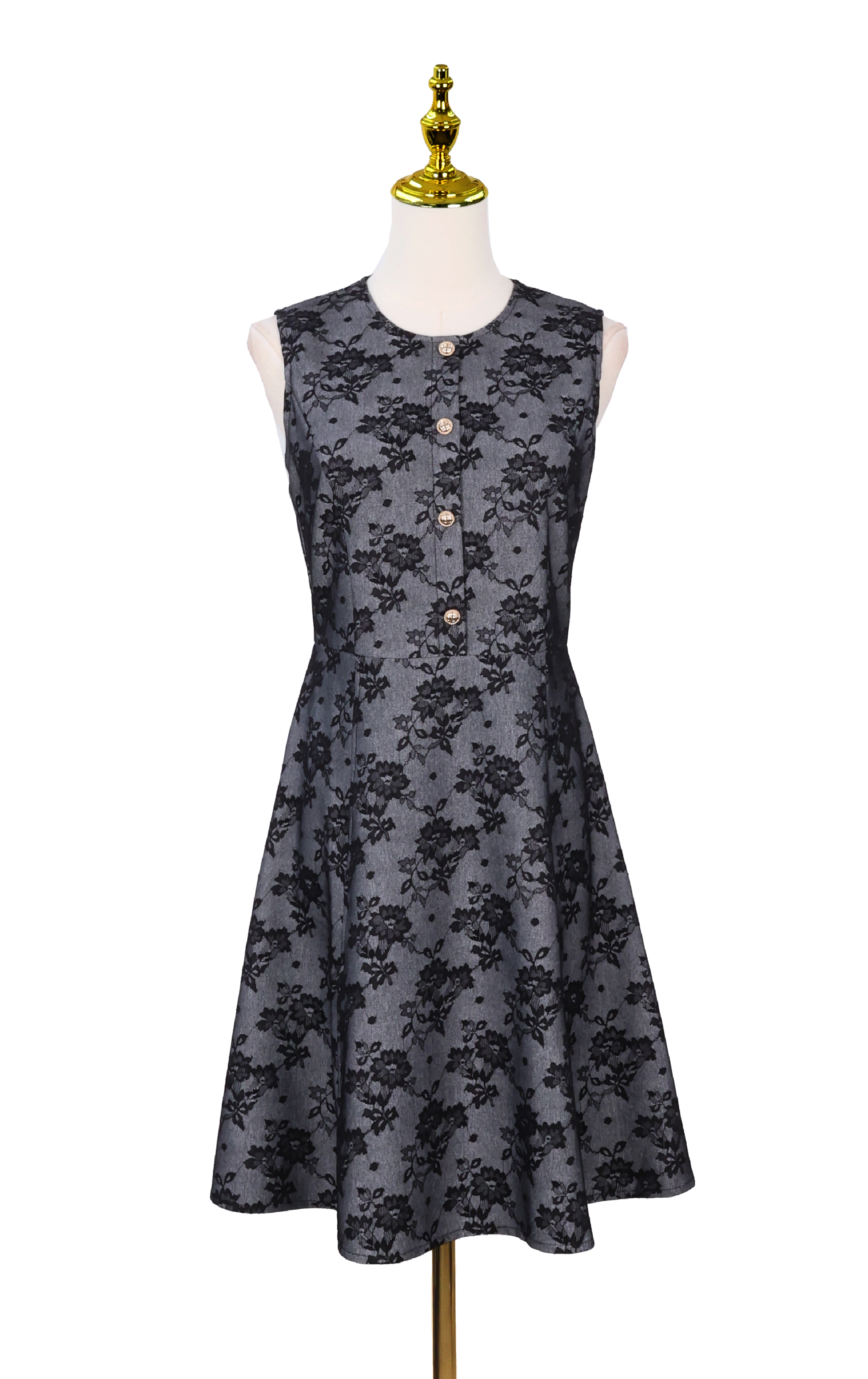 Sleeveless Floral Lace A-Line Midi Dress OP0704