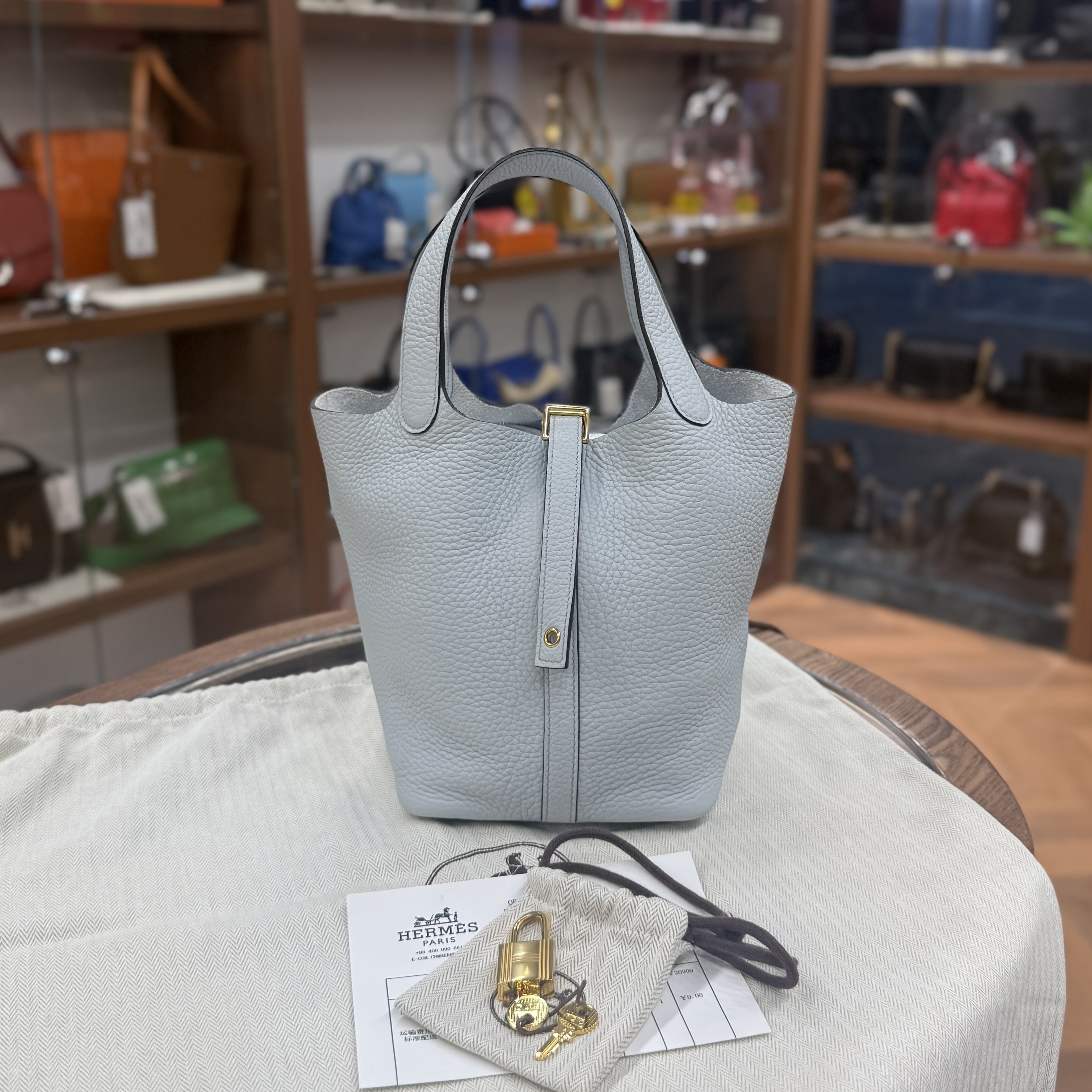 90%NEW USED HERMES PICOTIN 18 BLEU PALE 聖杯藍TC皮金扣 STAMP Y #P18 #愛馬仕菜籃子