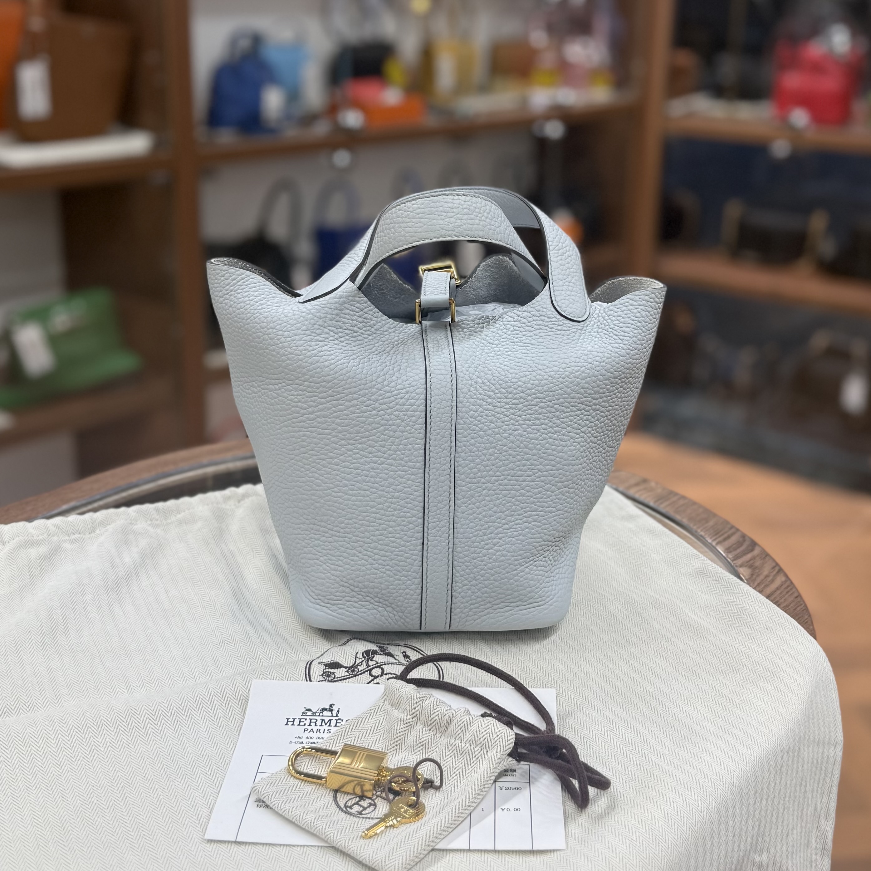 90%NEW USED HERMES PICOTIN 18 BLEU PALE 聖杯藍TC皮金扣 STAMP Y #P18 #愛馬仕菜籃子