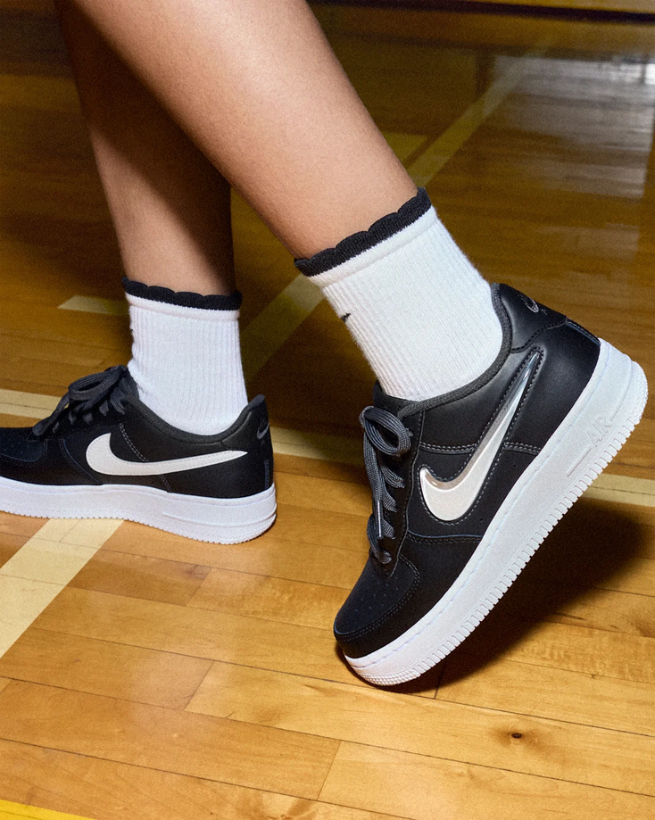 【預訂】 NIKE AIR FORCE 1 JELLY SWOOSH 黑白灰果凍剔-GS