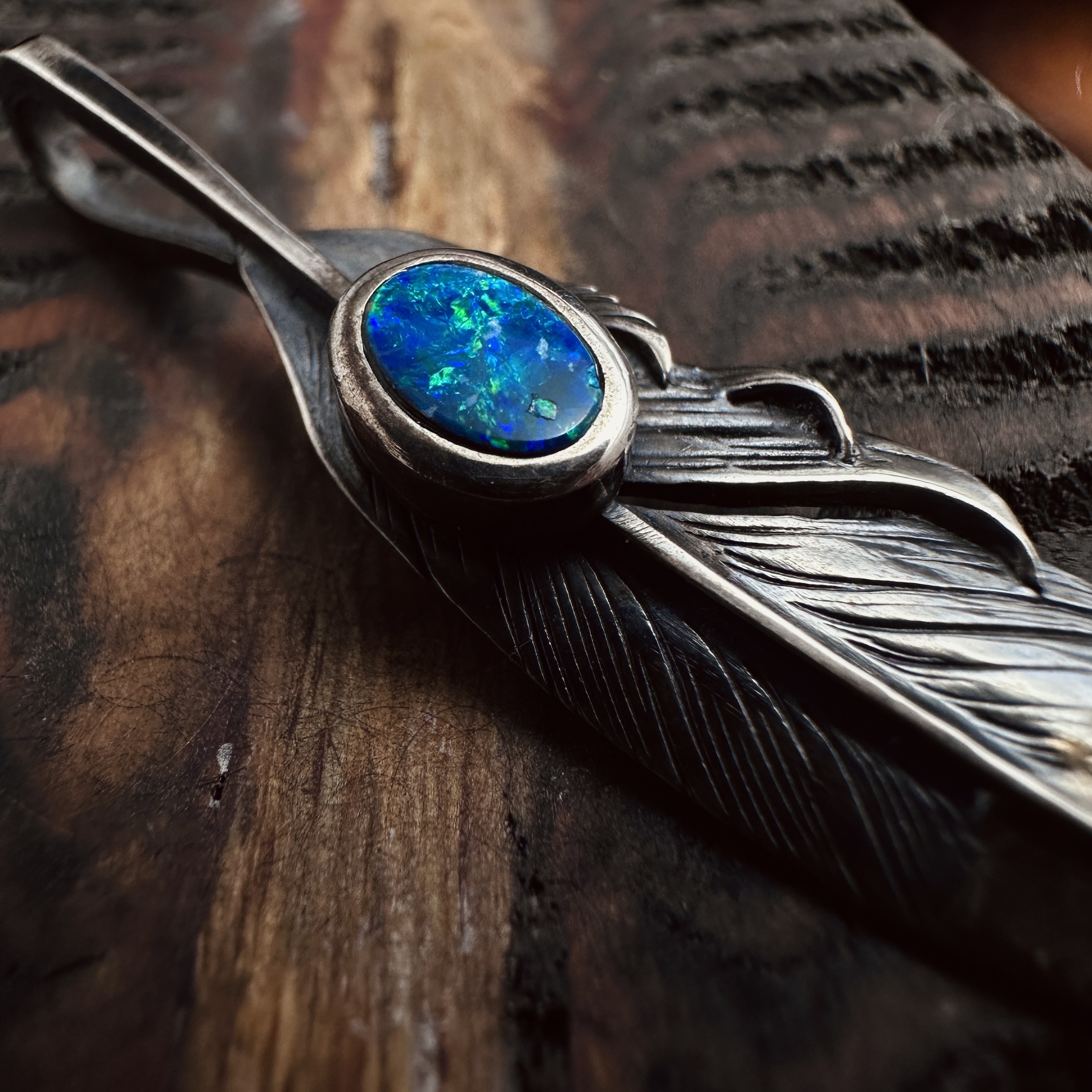 Black Venom Jewelry- Freedom & Prayer XS (4cm) 18K Gold Overlay Silver Feather with Opal