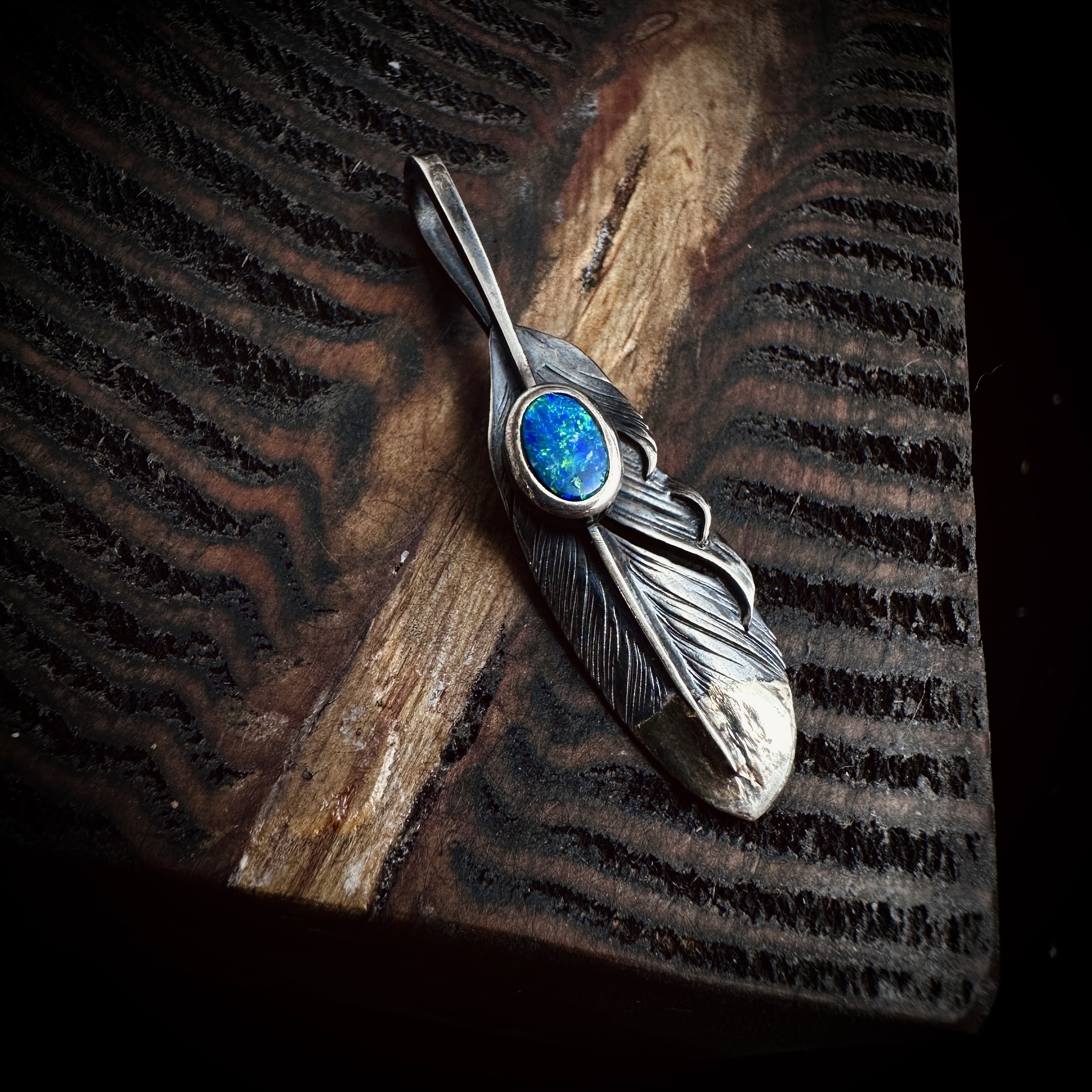 Black Venom Jewelry- Freedom & Prayer XS (4cm) 18K Gold Overlay Silver Feather with Opal