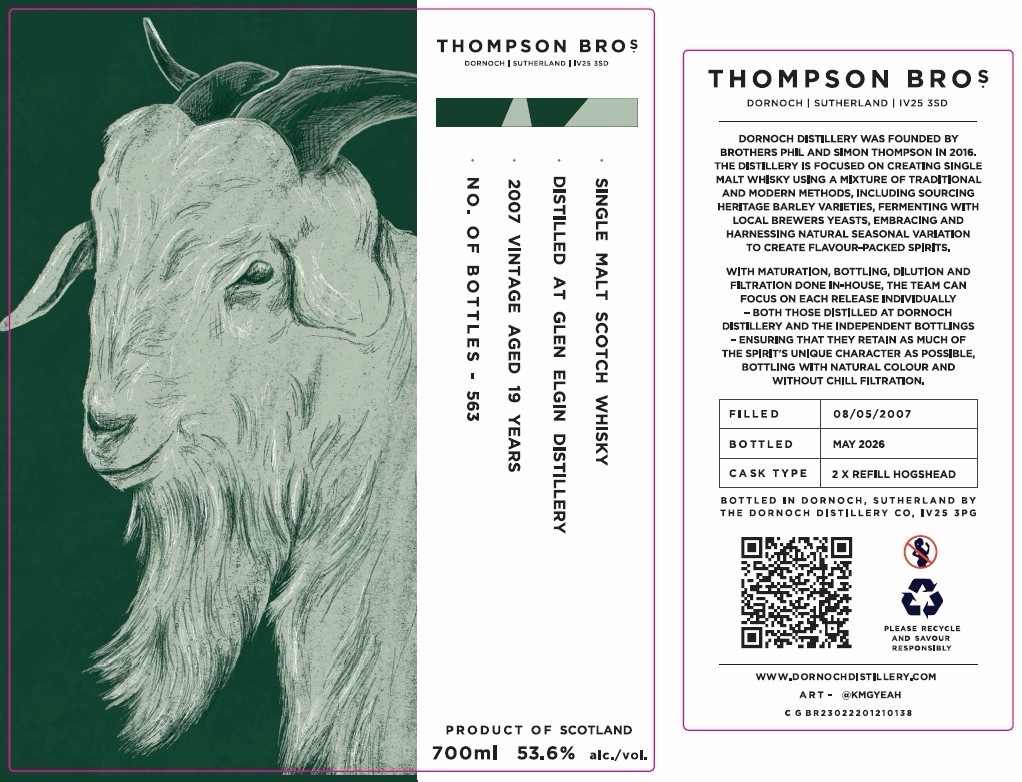 Glen Elgin 2007/2026 19YO Refill Hogshead 53.6% Thompson Bros.（現金價 $949）