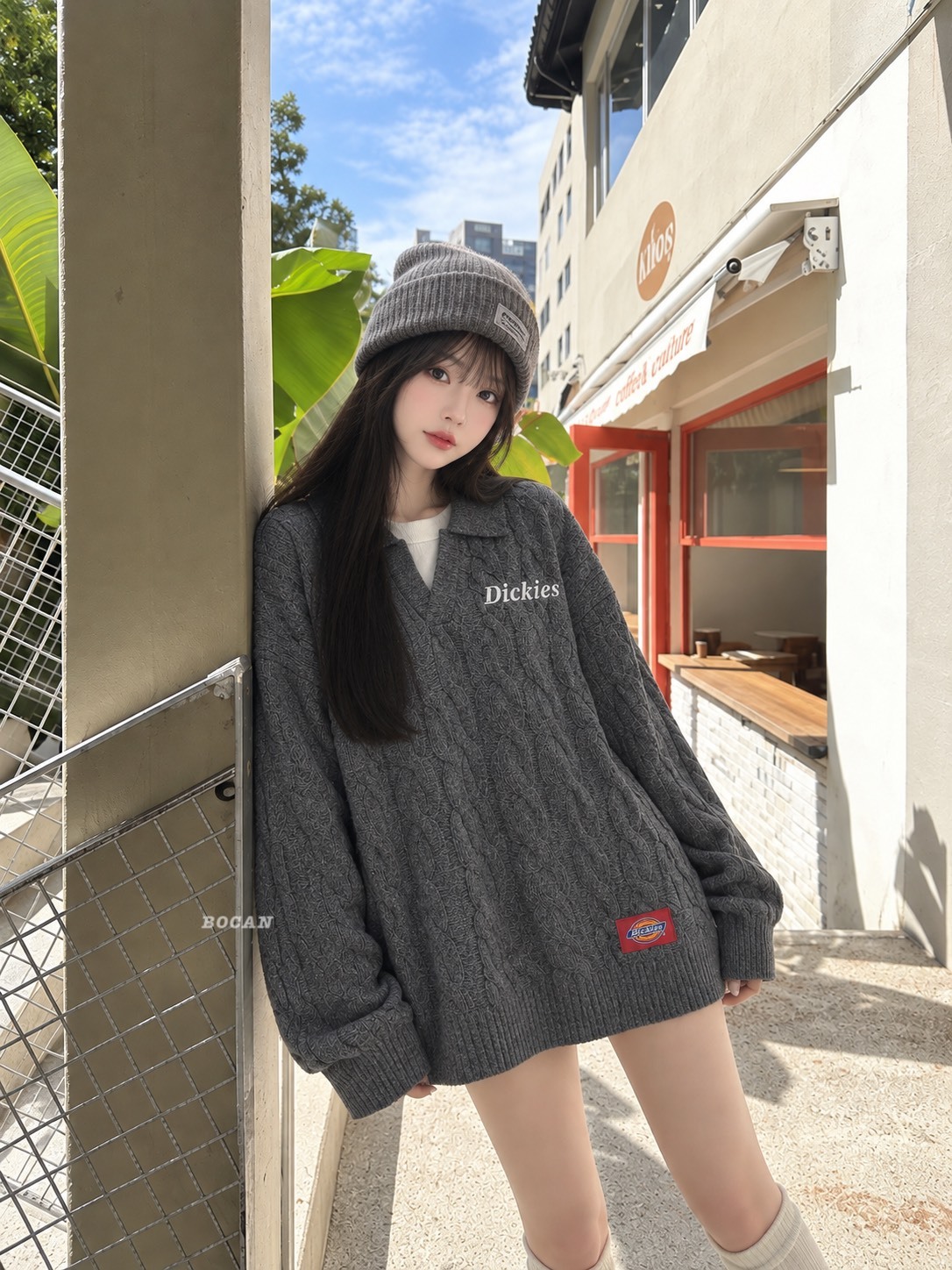 DICKIES 美式復古 假兩件 麻花 針織 上衣 男女同款