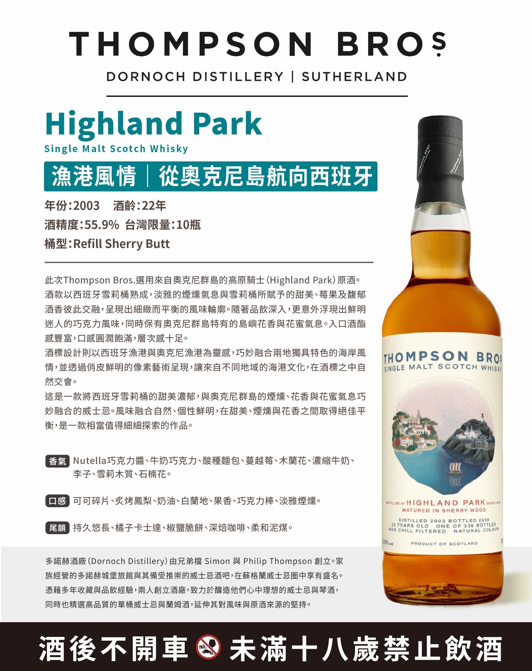 Highland Park 2003/2026 22YO Refill Sherry Butt 55.9% Thompson Bros.（現金價 $1630）