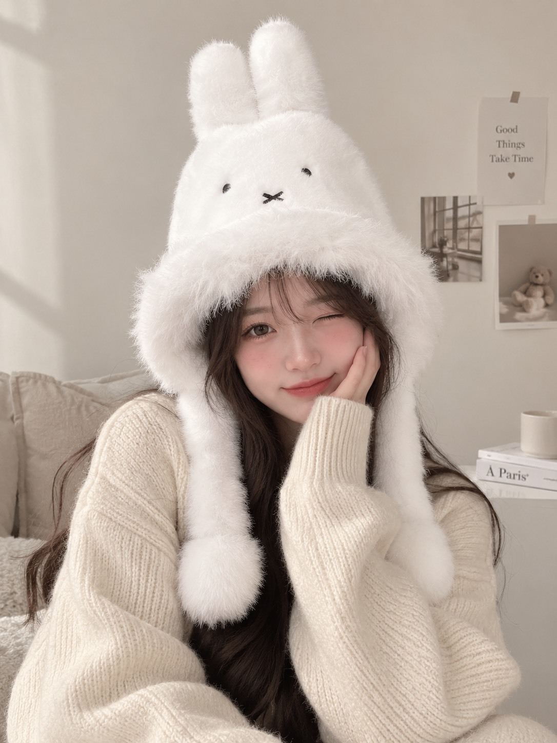 正版授權 MIFFY 米菲兔 針織 毛絨帽