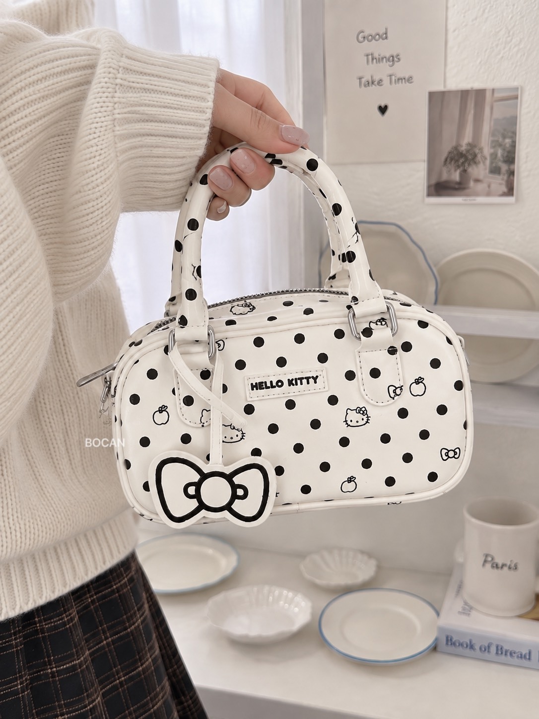 正版授權 SANRIO 三麗鷗 HELLO KITTY 聯名 波點 波士頓小包 二色