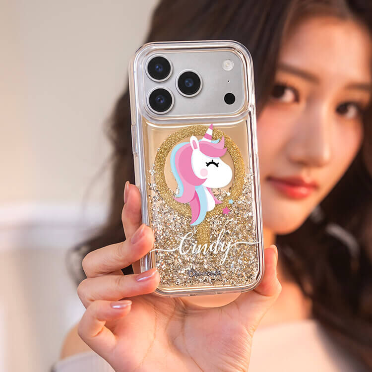 夢幻獨角獸 (MagSafe磁吸) 閃耀金鏡面殼 - (訂製名字) iPhone客製化手機殼