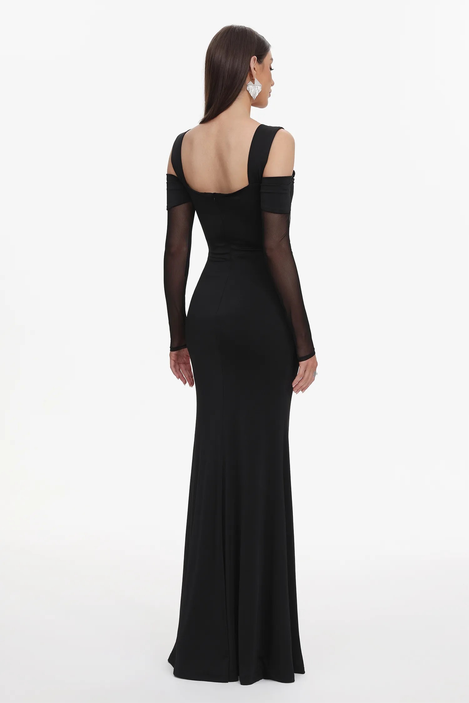 Night Black黑色露肩透紗開叉Dress