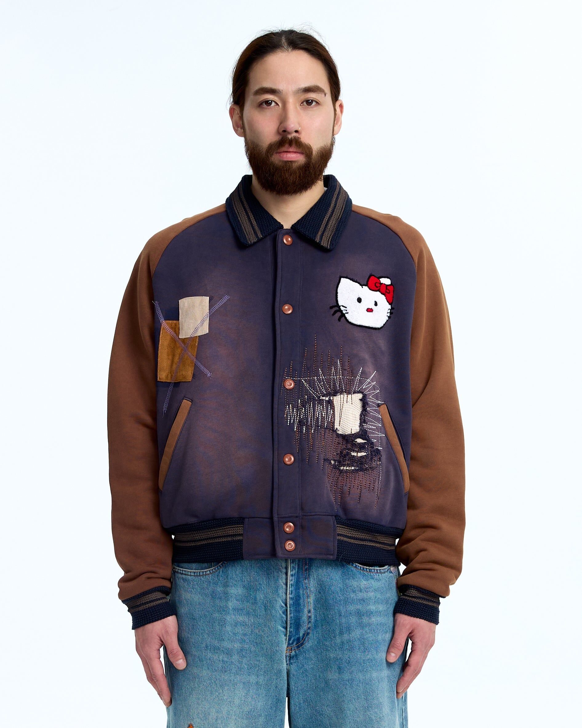 PLATEAU STUDIO｜Hello sweat varsity jkt (Navy/Brown)