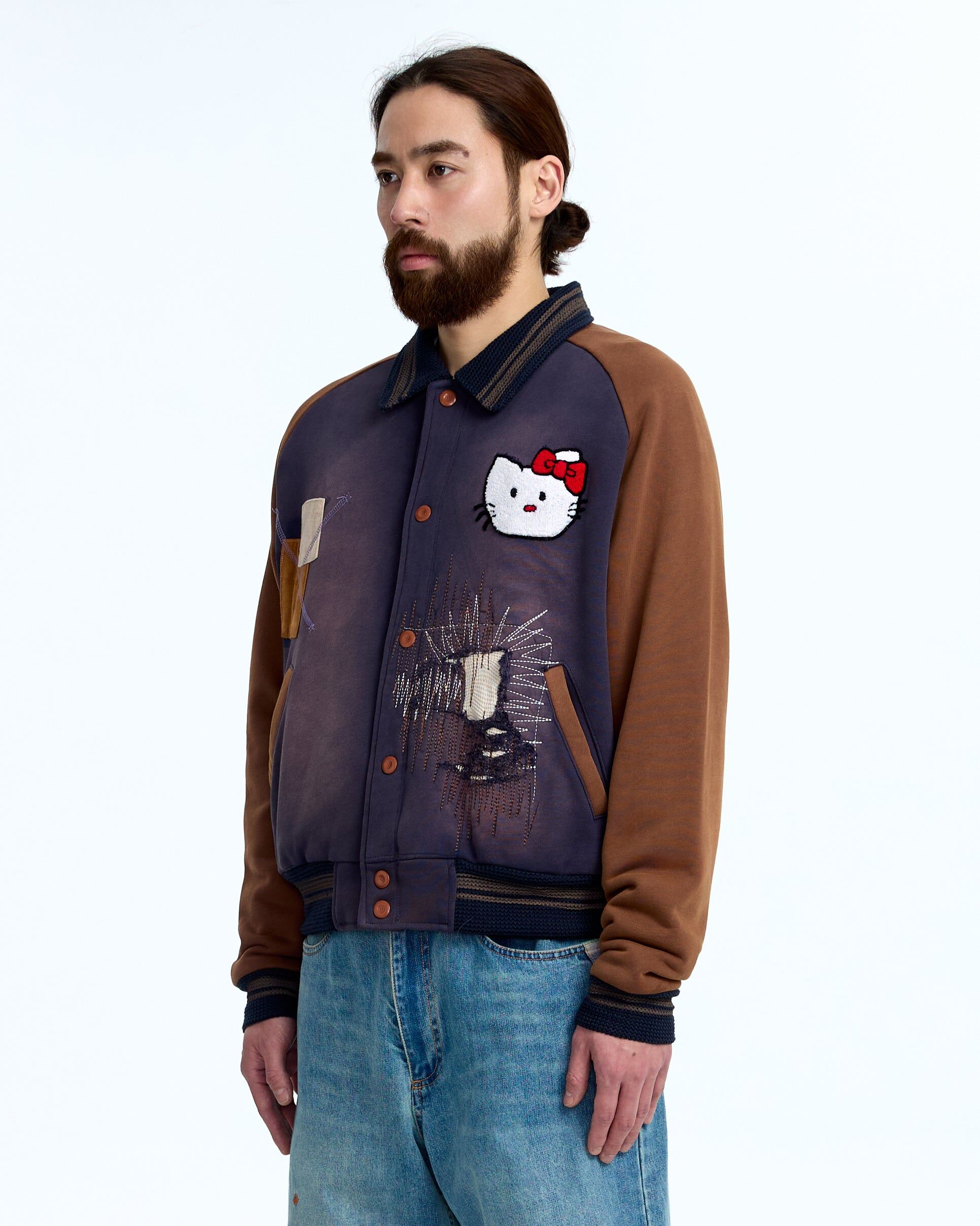 PLATEAU STUDIO｜Hello sweat varsity jkt (Navy/Brown)
