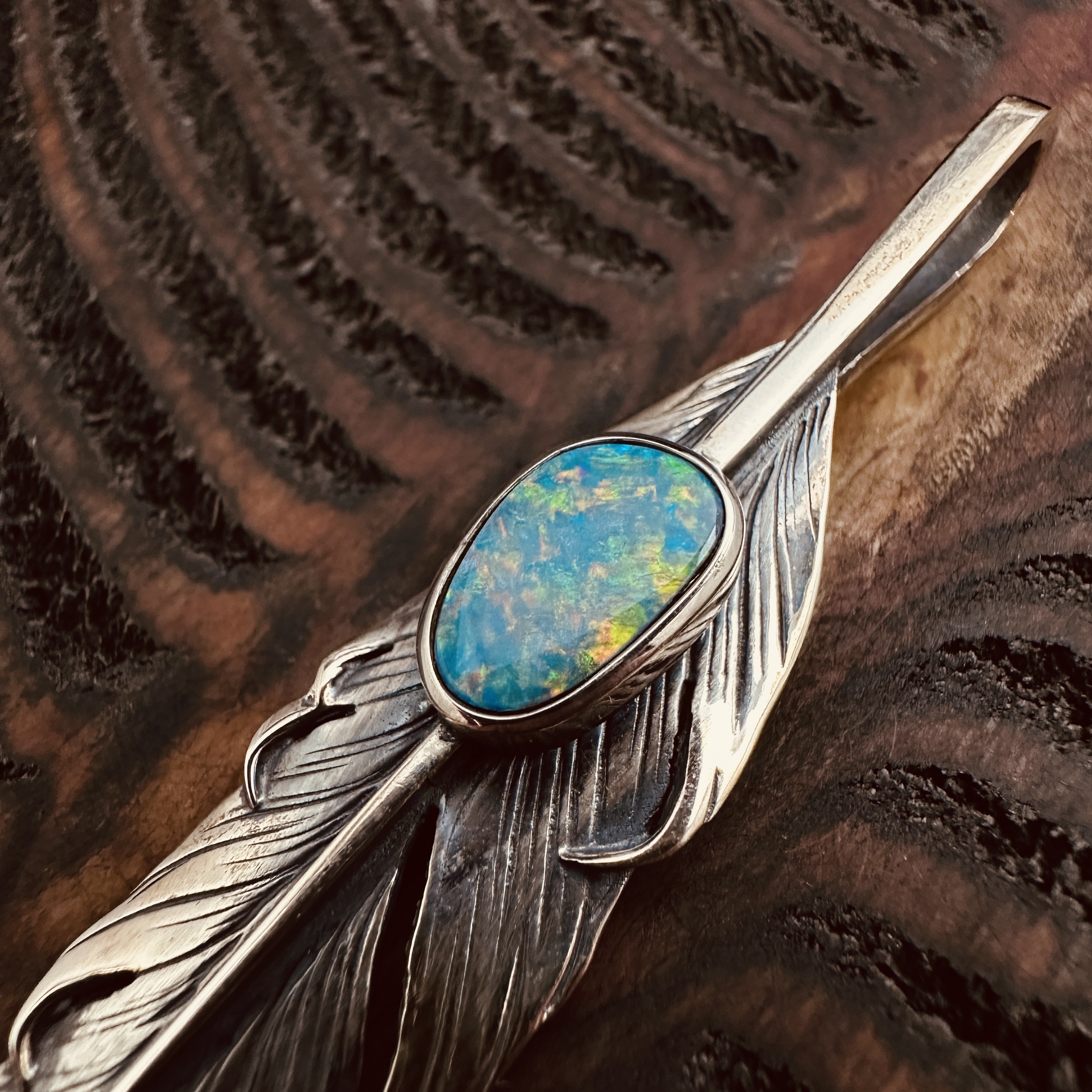 Black Venom Jewelry- Freedom & Prayer M(6cm) Silver Feather with Opal