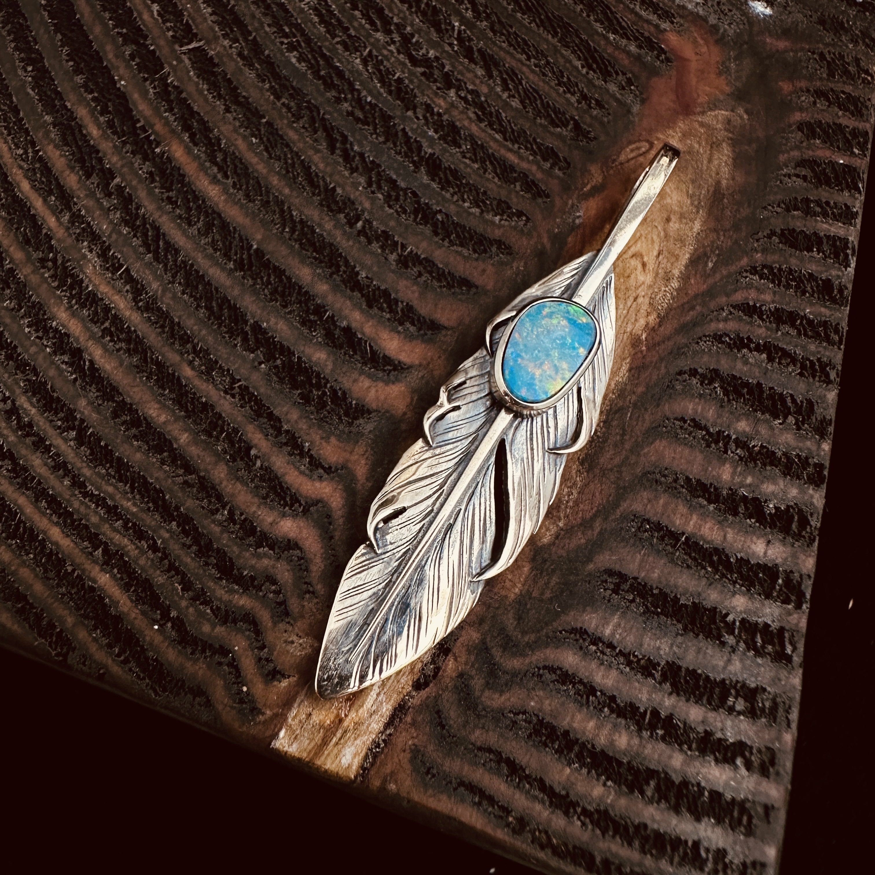 Black Venom Jewelry- Freedom & Prayer M(6cm) Silver Feather with Opal
