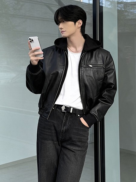 Classic aviator leather jacket