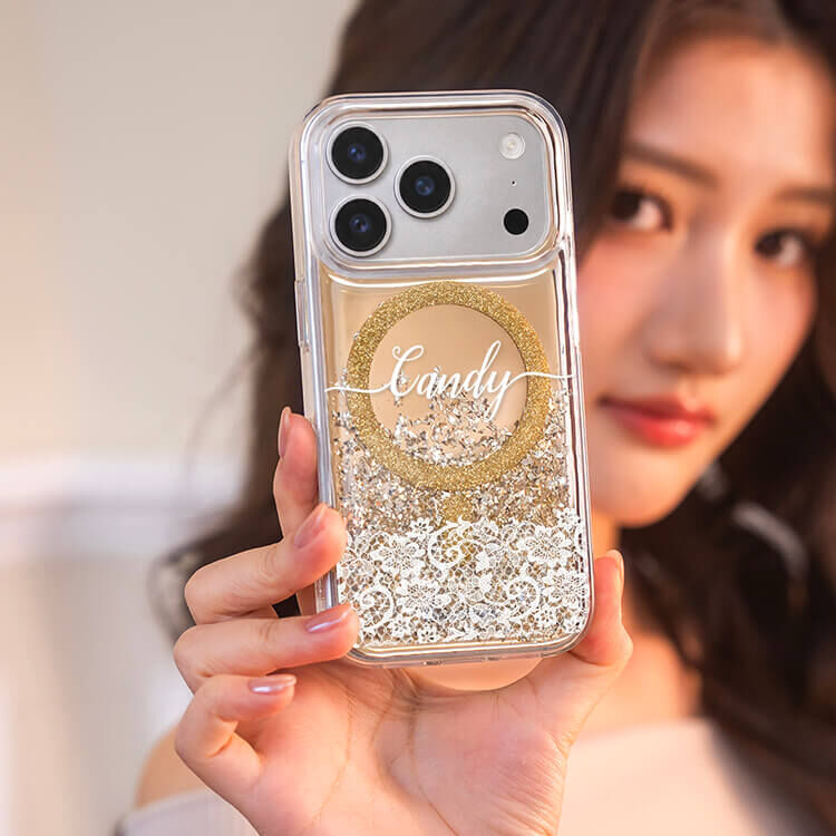 名媛蕾絲 (MagSafe磁吸) 閃耀金鏡面殼 - (訂製名字) iPhone客製化手機殼