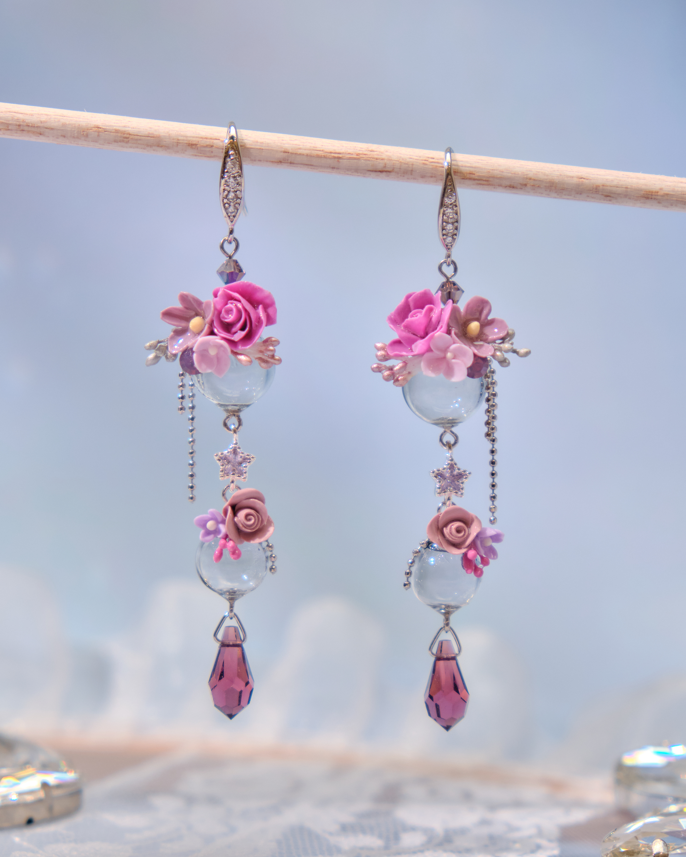 13949 Pom-Pom Glass Globe Earrings
