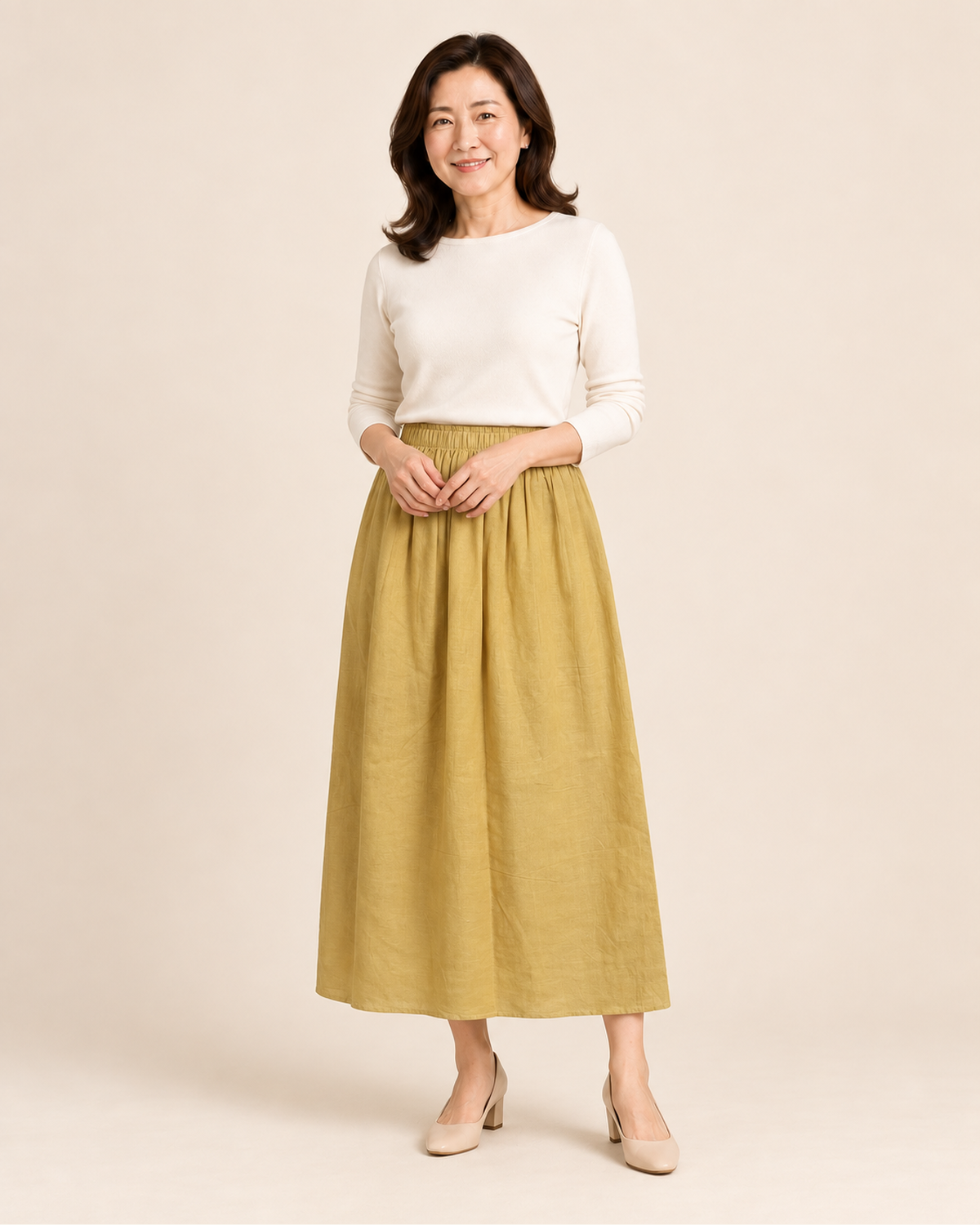 棉麻後叉裙