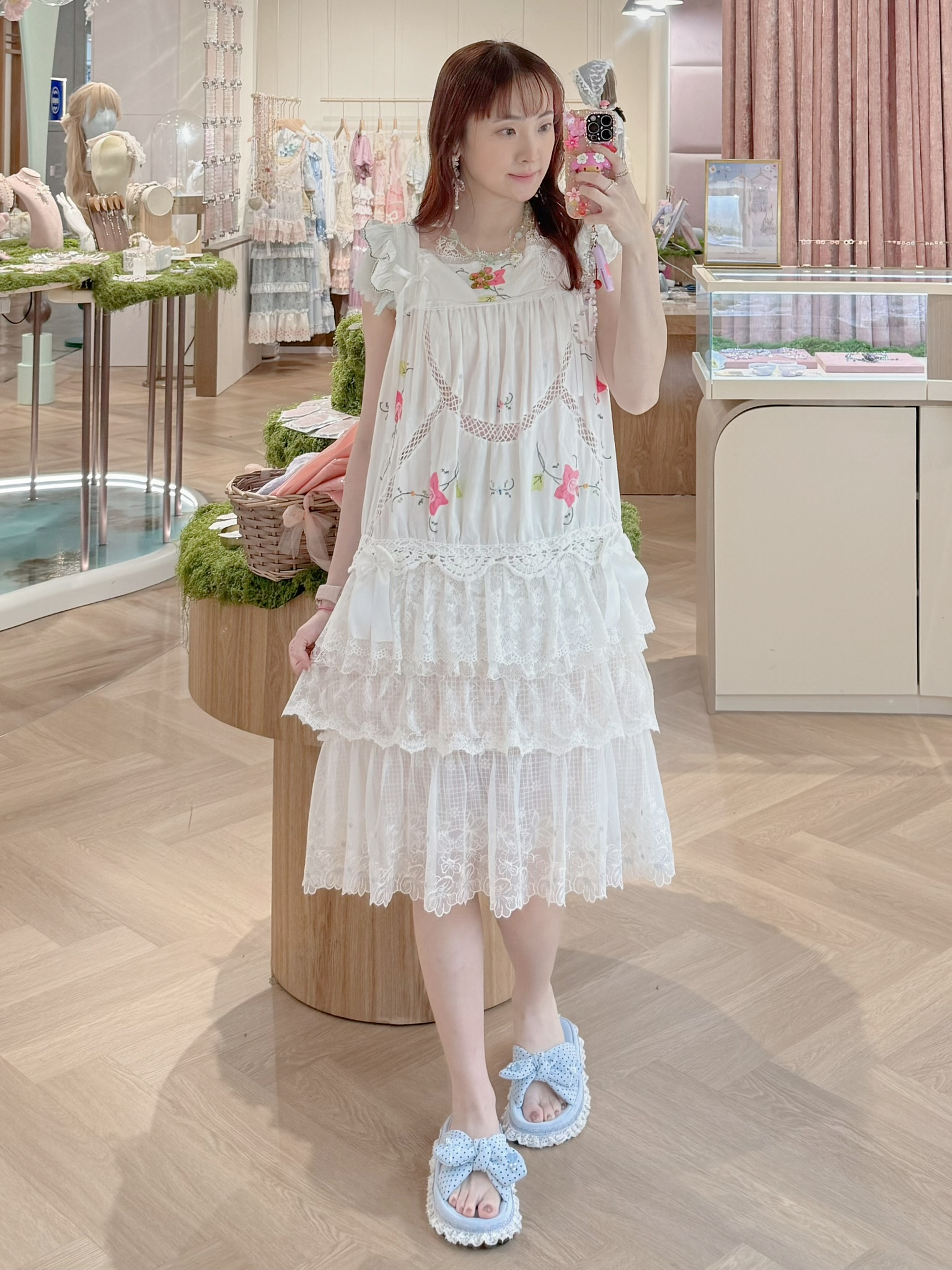 14006 Thai Embroidered Dress with Lace Belt