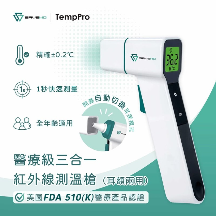 SavewoTempPro 醫療級三合一紅外線測溫槍 耳額兩用 九月團