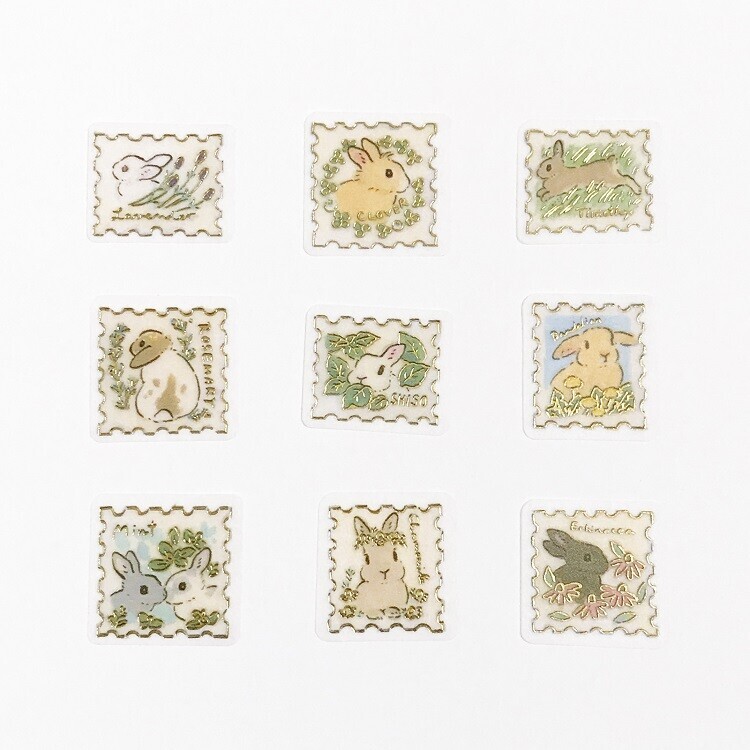 兔子郵票 54枚 金箔 和紙貼紙包 森山標子｜日本 PAPIER PLATZ