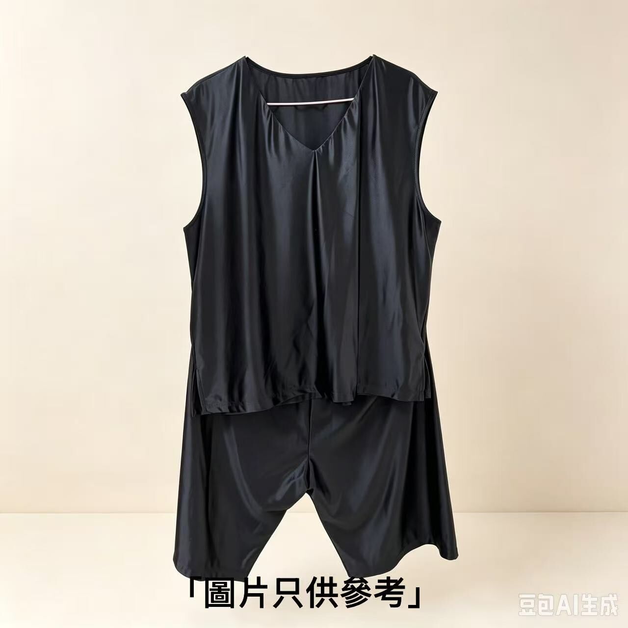 AB260917 - S38-金蠶絲絲綢睡衣（中款）/套- 黑色