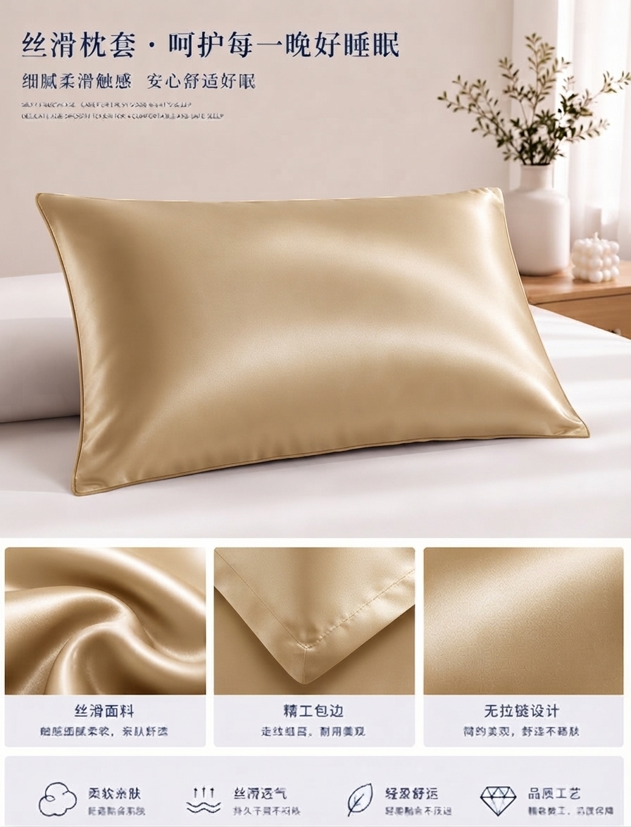 AB260917 - S2-金蠶絲 枕套（香檳色） -48cm*74cm 0.168kg-絲光綢