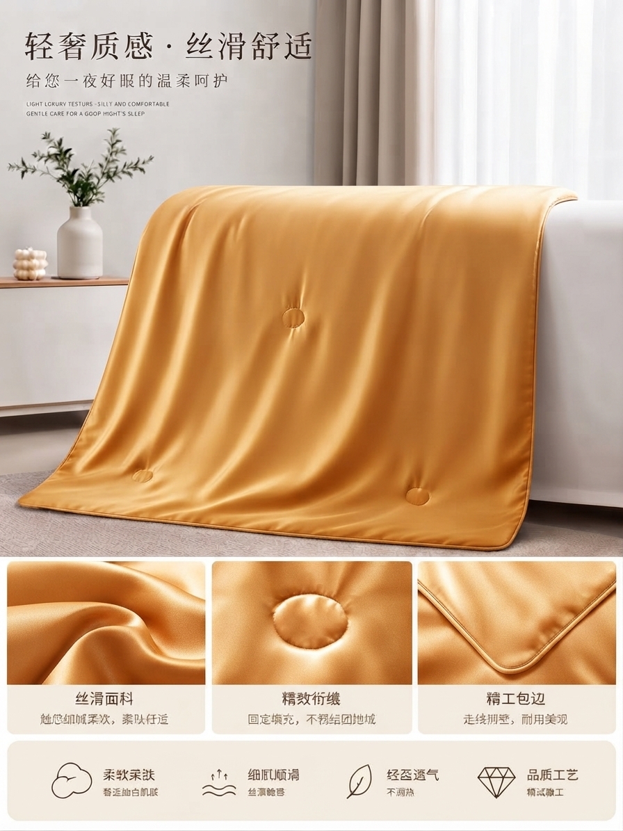 AB260917 - S21-金蠶絲被（有機）老錢風-150cm×200cm 毛重1kg-面 ：冰絲綢裏 ：100%蠶絲