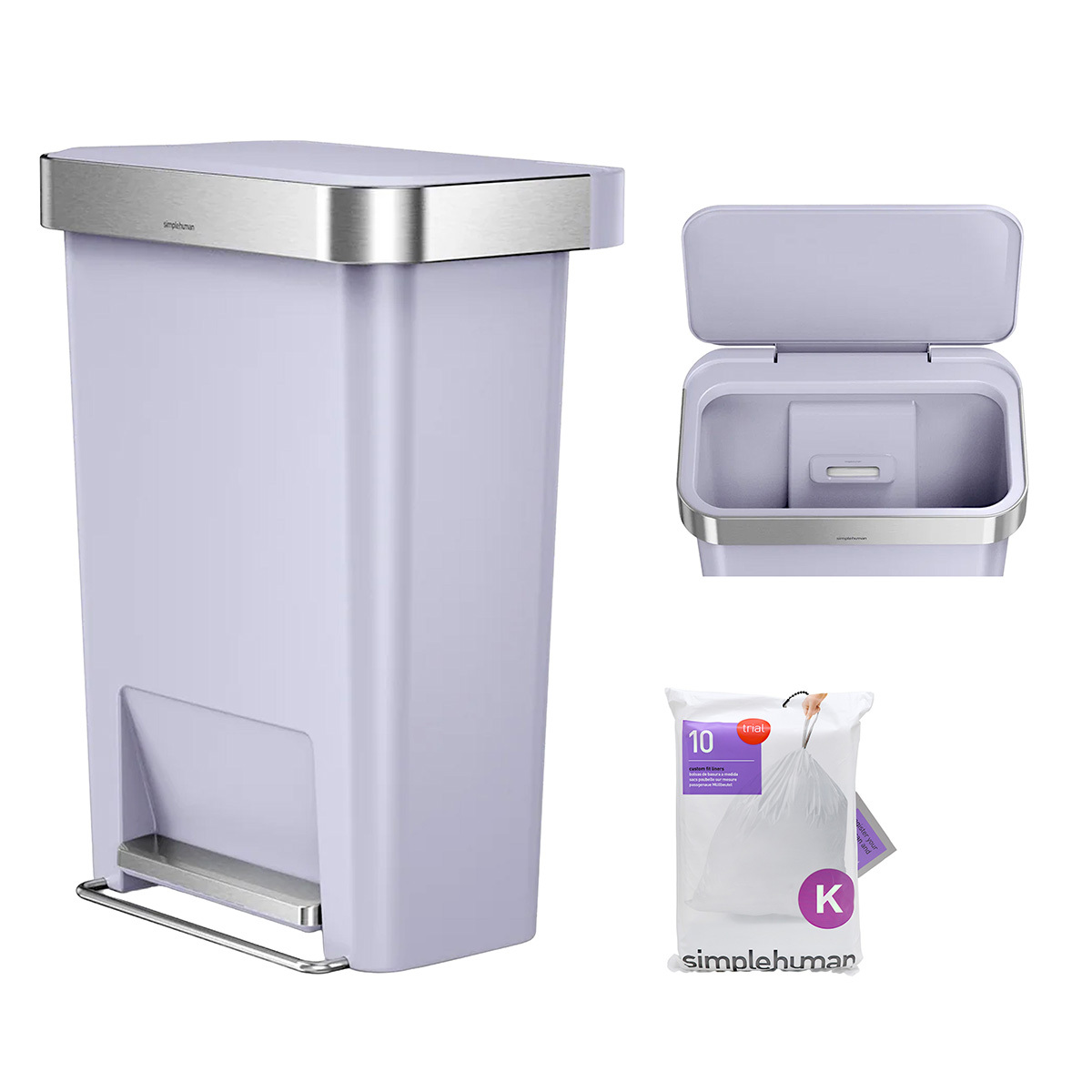 美國品牌SIMPLEHUMAN 45L塑膠不銹鋼混合 - 腳踏垃圾桶 -限定版【香港行貨】