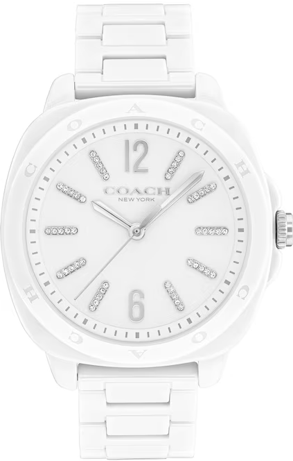 萬年鐘錶 - COACH錶  女錶 白色晶鑽瓷陶瓷錶 14504407  錶徑38MM
