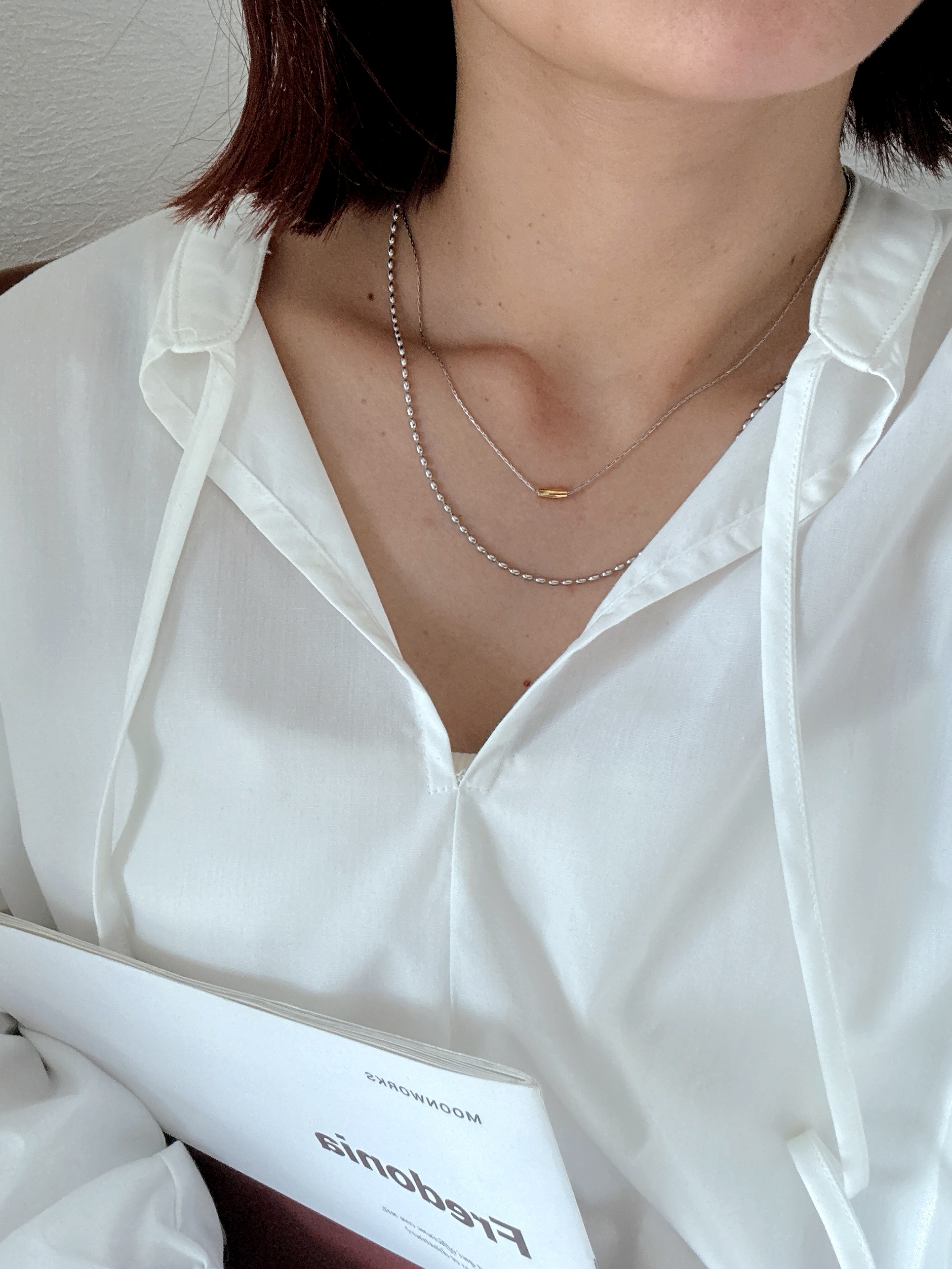 gold bean double chain necklace