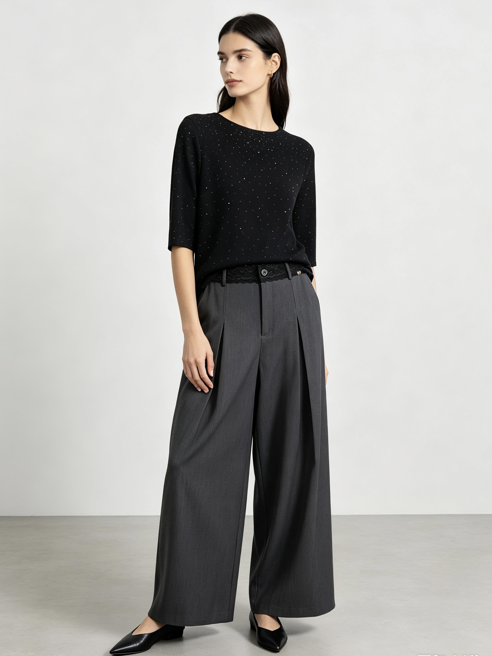 mi-tu Rhinestone Crew-Neck Knit Top