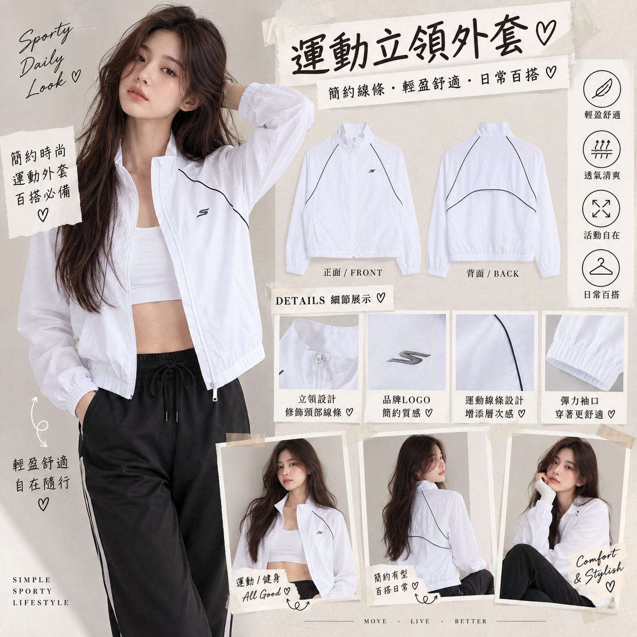 【預購】SKECHERS N091802 女裝拉鏈薄外套 (白色)