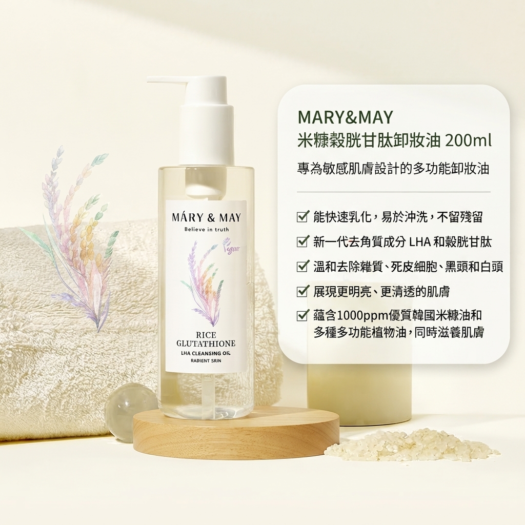 預訂10月上旬到【MARY&MAY 米糠穀胱甘肽卸妝油 200ml】