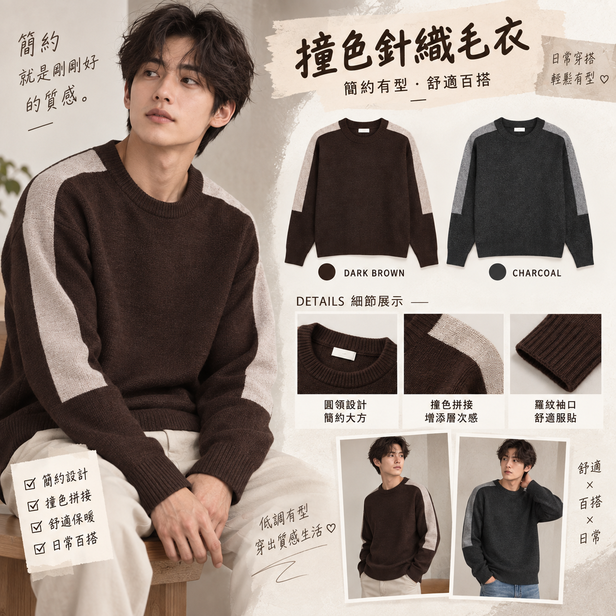 【預購】HUNTER N091803 男裝拼色毛衣