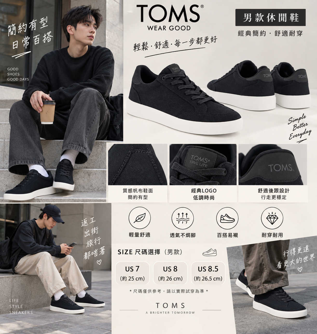 【預購】TOMS N091806 Rio 男裝休閒鞋 (黑色)