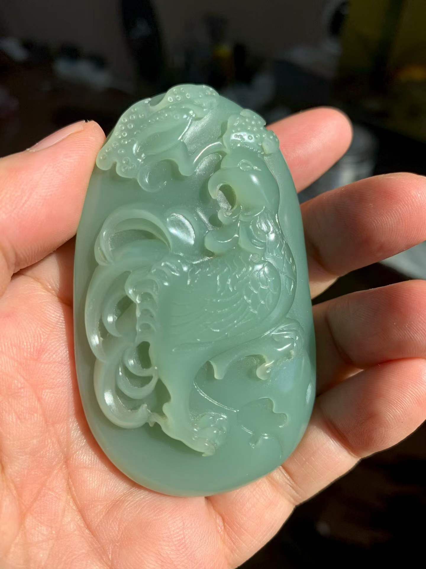 和田玉粉青把件,天然和田玉軟玉