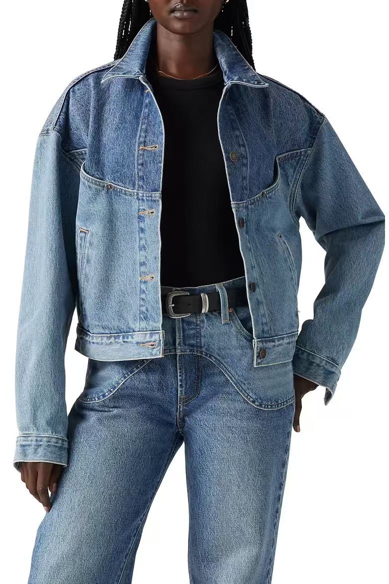 【預購】LEVIS N091809 女裝短款拼色牛仔外套 (藍色)