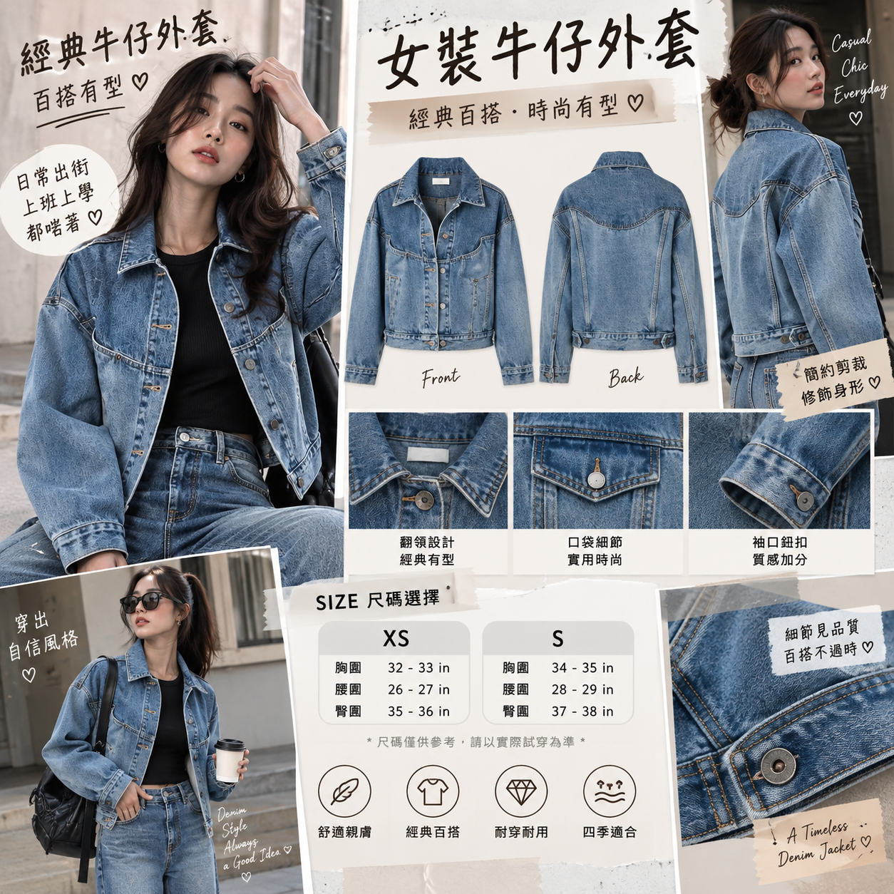 【預購】LEVIS N091809 女裝短款拼色牛仔外套 (藍色)