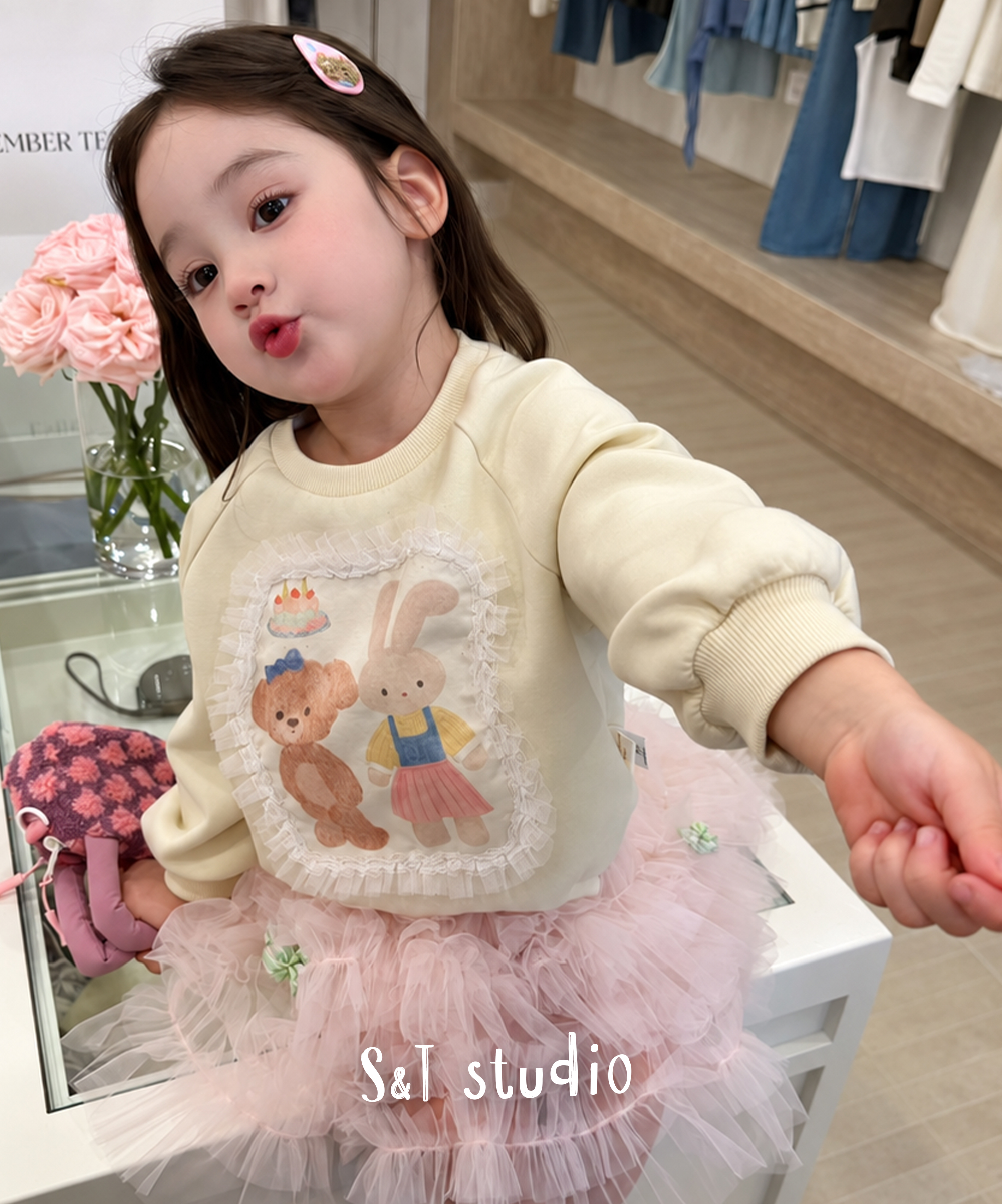 蕾絲框框塗鴉上衣(90-130)