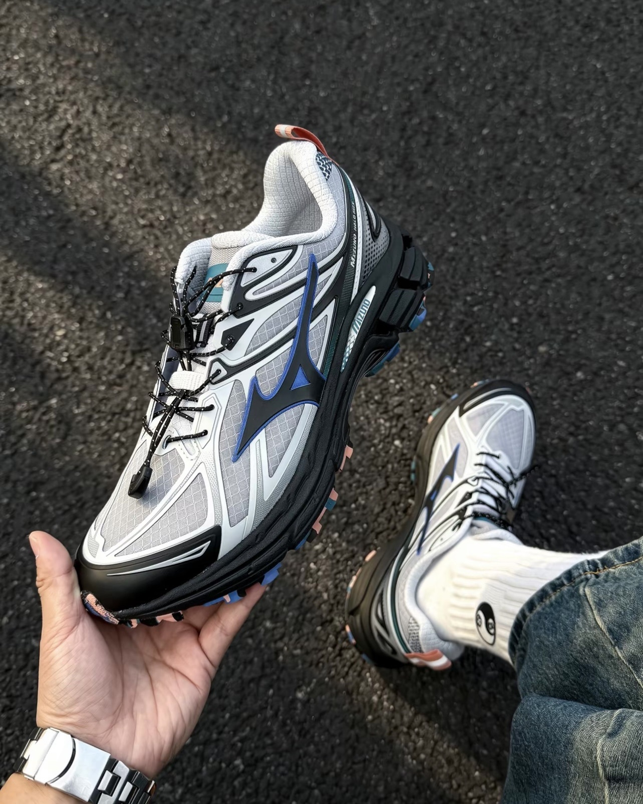 #代購 MIZUNO HALO MIX TL 防潑水 抽繩 戶外機能 慢跑鞋 D1GH251205 銀灰藍